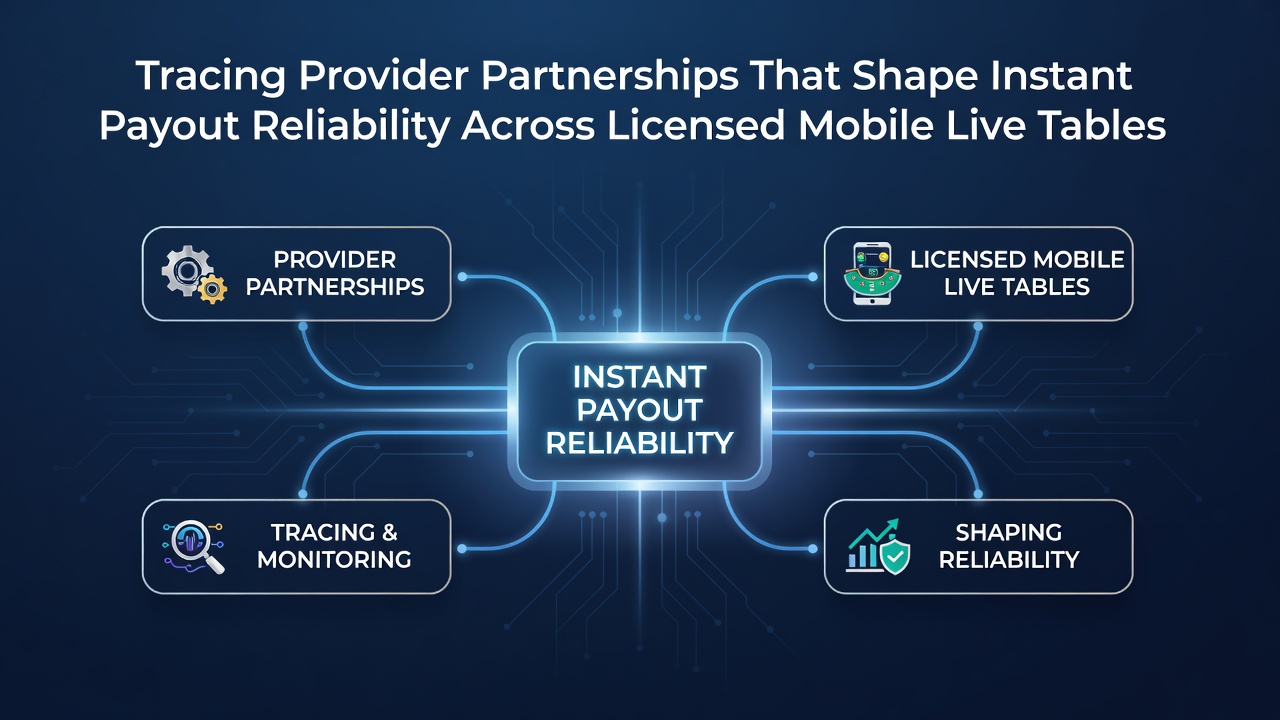 Illustration von Provider-Partnerschaften in lizenzierten mobilen Live-Casino-Umgebungen mit Fokus auf Zahlungsströme und Netzwerke